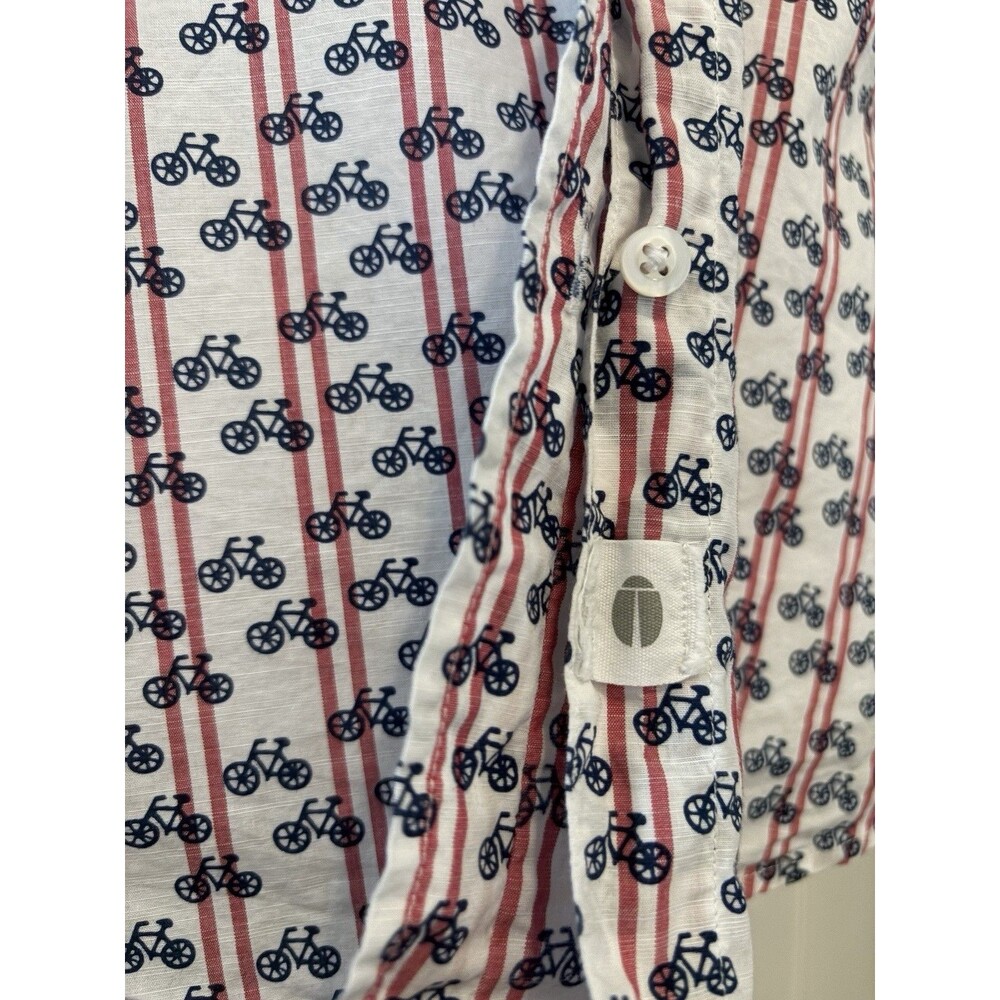 Grayson EUC The Hero 01 XS Button-up Shirt Top Striped Bicycle Print White Red - Picture 6 of 11